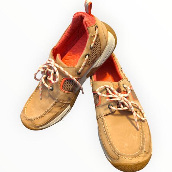 SPERRY Tan Seak Kite Sport Mocs Leather Mesh Boat Shoes Women's Size 9 - Picture 4 of 10